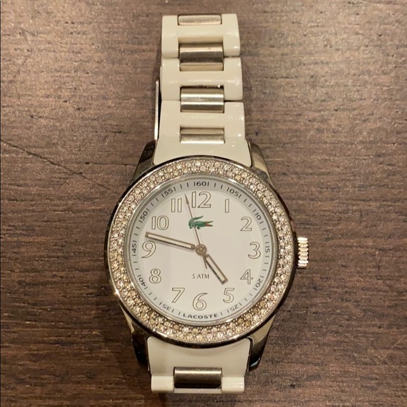 White Lacoste women’s watch with crystals